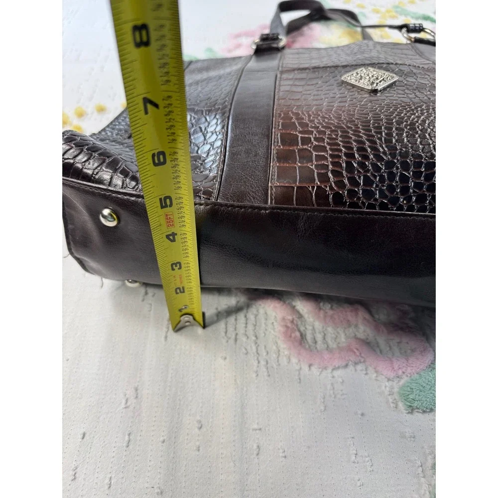 Coldwater Creek Dark Brown Faux Croc Tote Bag Silver Accent - Picture 7 of 11